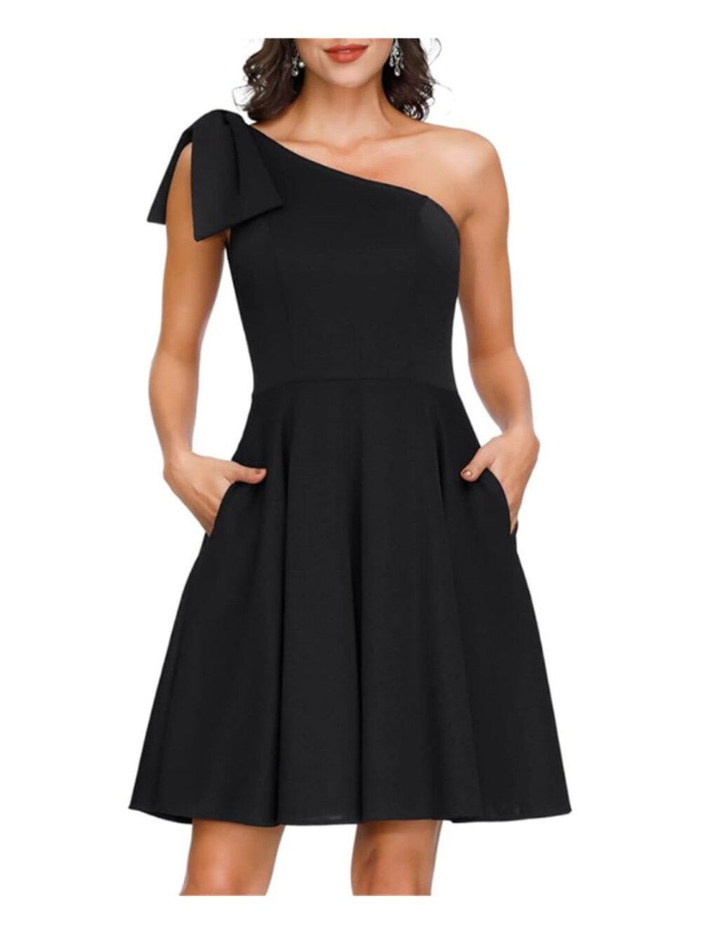 JASAMBAC Women's Bow One Shoulder Dress Black 2XL